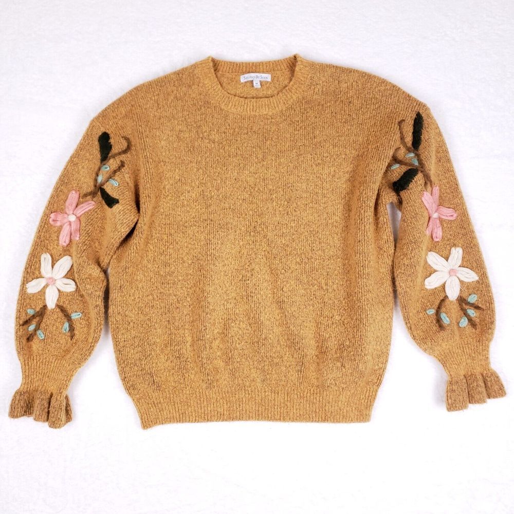 Women's Spring Yellow Sweater with Floral Accents